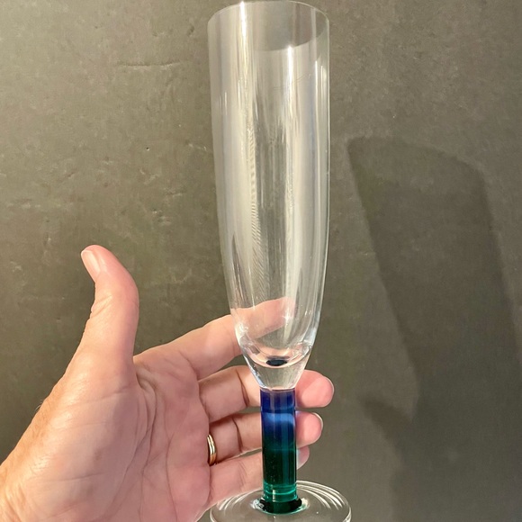 Champagne Flutes Blue Green Glass Stems Set of 2 Sparkling Wine - Picture 3 of 6